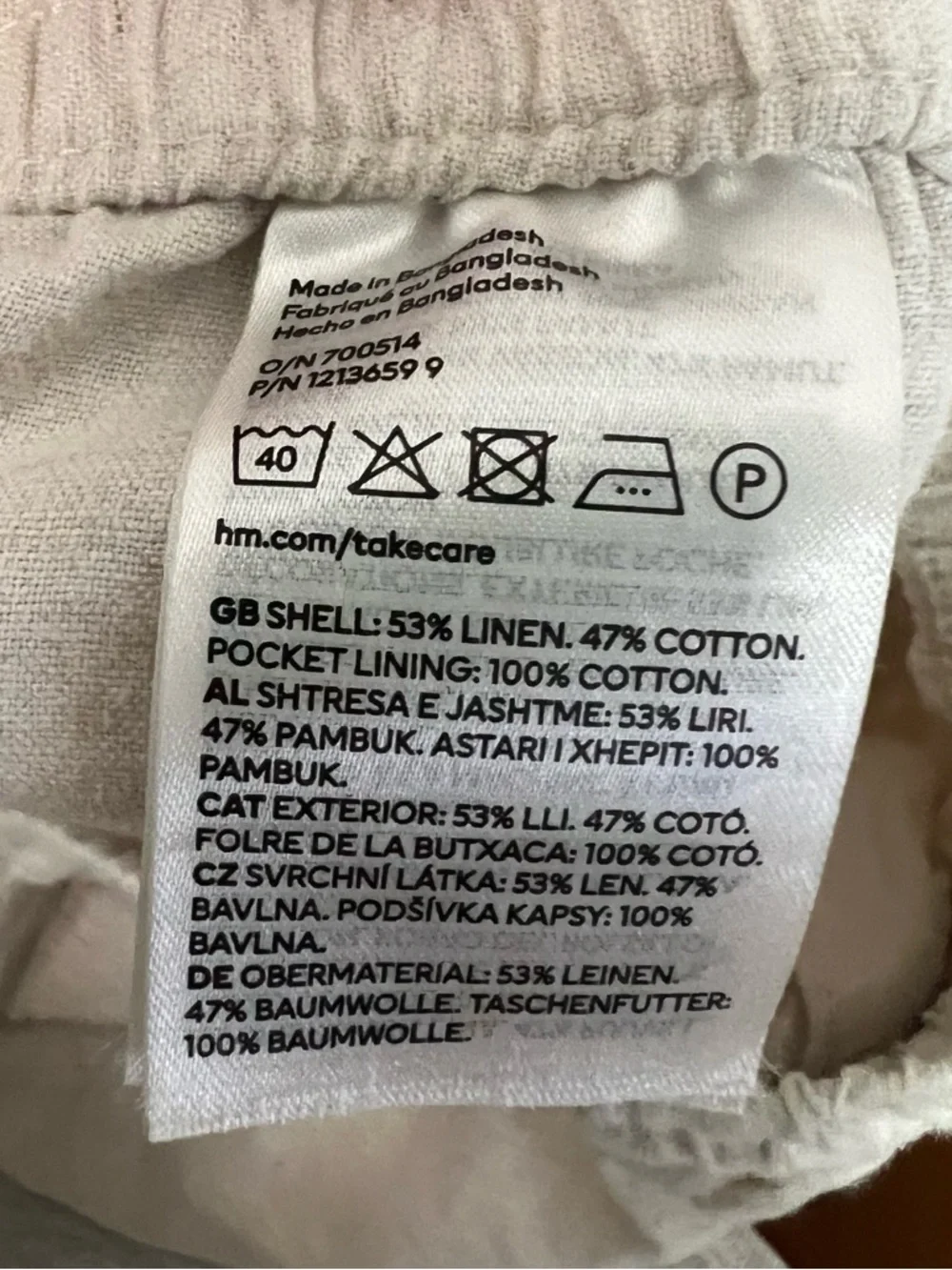 H&M Women’s Straight Leg High Waisted Drawstring Linen-Blend Pants - Cream
